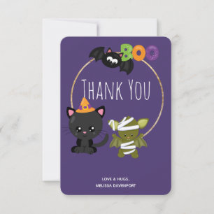 Cartão De Agradecimento Gato de Dia das Bruxas, Bat e Mamã Boo