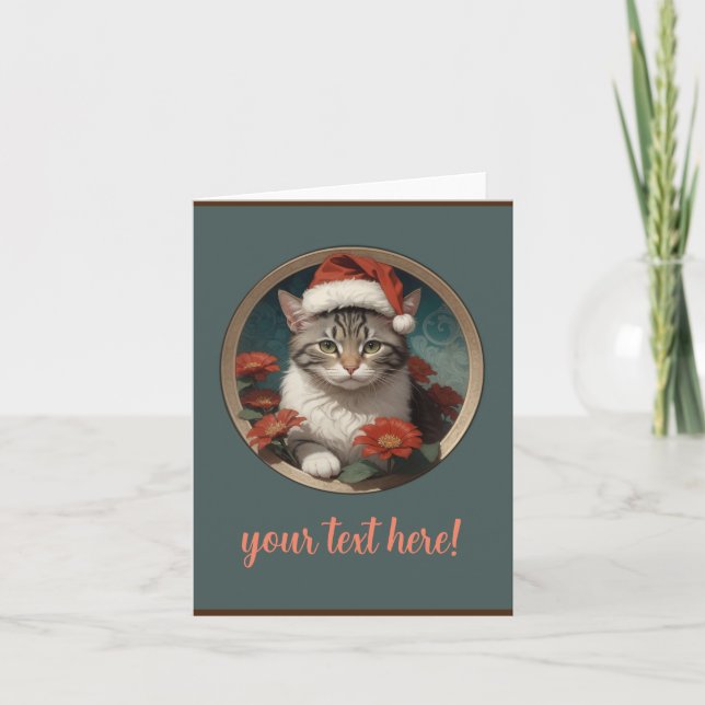 Cartão De Agradecimento gato de natal bonito (Frente)