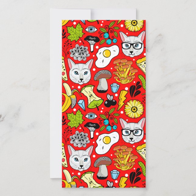 Cartão De Agradecimento Gato e ovo em vermelho (Frente)