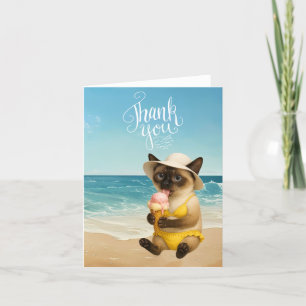 Cartão De Agradecimento Gato está na praia