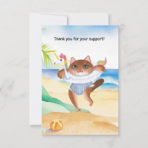 Cartão De Agradecimento Gato está na praia