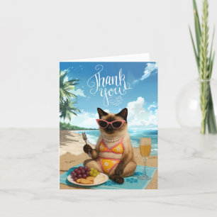 Cartão De Agradecimento Gato está na praia