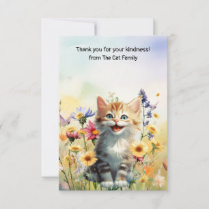 Cartão De Agradecimento Gato está no campo de flores