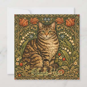 Cartão De Agradecimento Gato floral botânico vintage elegante