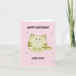 Cartão De Agradecimento Gato marrom fofo padrão rosa feliz aniversário