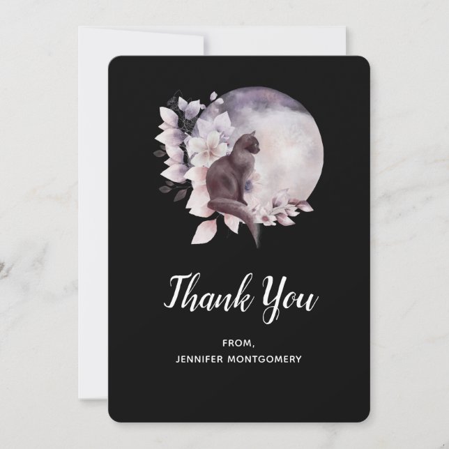 Cartão De Agradecimento Gato Negro por uma Lua Mágica Cheia (Frente)