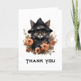 Cartão De Agradecimento Gato preto bonito no chapéu de uma bruxa