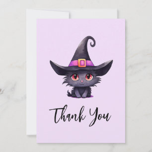 Cartão De Agradecimento Gato preto bonito Vestindo chapéu de bruxa