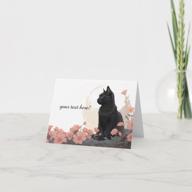 Cartão De Agradecimento gato preto com texto ou sem texto (Frente)