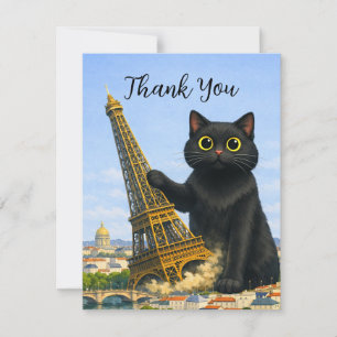 Cartão De Agradecimento Gato Preto Engraçado Derruba a Torre Eiffel Obriga