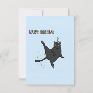 Cartão De Agradecimento Gato Preto Engraçado Fazendo Confetes de Aniversár