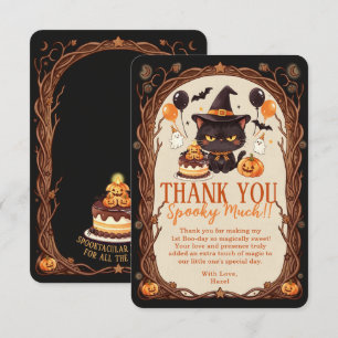Cartão De Agradecimento Gato Preto Fofo e Assustador de Halloween Feiticei