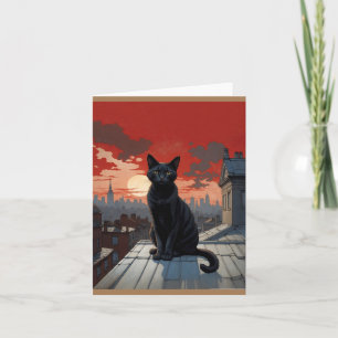 Cartão De Agradecimento gato preto no telhado