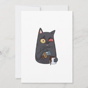Cartão De Agradecimento Gato preto vetor bebe café e derramares depois