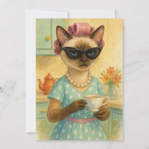Cartão De Agradecimento Gato Siames está bebendo Café