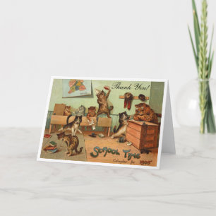 Cartão De Agradecimento Gatos Antropomórficos Engraçados da Escola Retro O