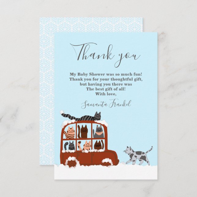 Cartão De Agradecimento Gatos Cachorros, Bebê de Aniversário de inverno (Frente/Verso)