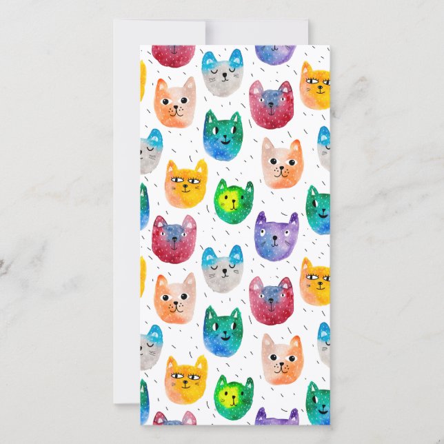 Cartão De Agradecimento Gatos com aquarelas e amigos (Frente)