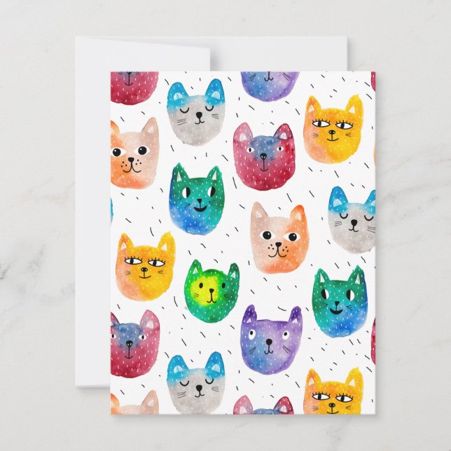 Cartão De Agradecimento Gatos e amigos da aguarela (Frente)