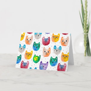 Cartão De Agradecimento Gatos em aquarela e amigos