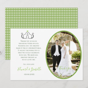 Cartão De Agradecimento Gatos Românticos Em Casamento De Casal Foto Verde 