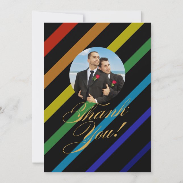 Cartão De Agradecimento Gay Men Wedding Elegant Rainbow  (Verso)