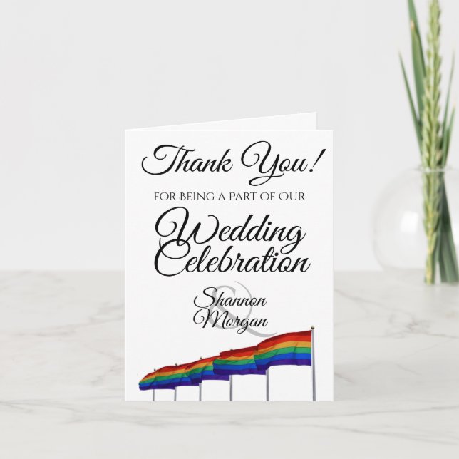 Cartão De Agradecimento Gay Pride Wedding Thank You Card with Photo & Note (Frente)