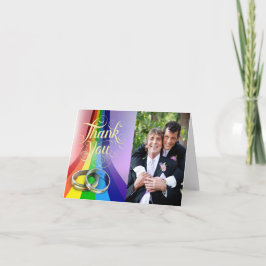 Cartão De Agradecimento Gay Rainbow and Rings Wedding Thank You