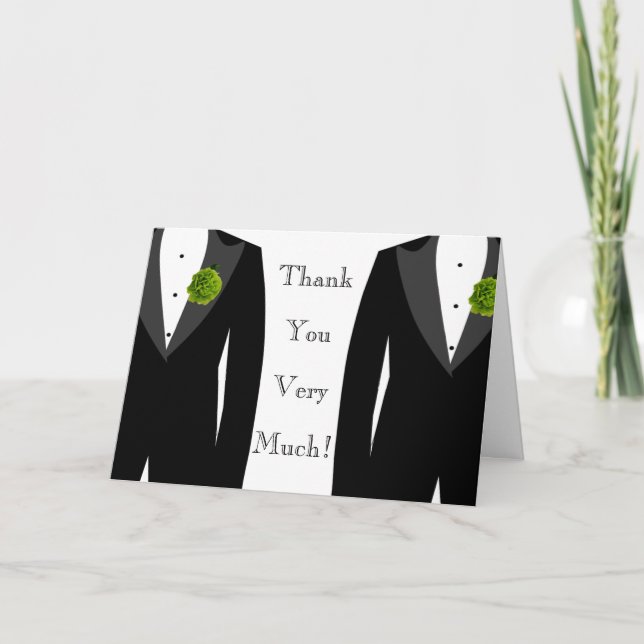 Cartão De Agradecimento Gay Wedding Green Carnation Grooms' Thank You Card (Frente)