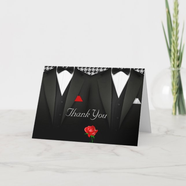 Cartão De Agradecimento Gay Wedding Thank You Card Elegant Tuxedo (Frente)