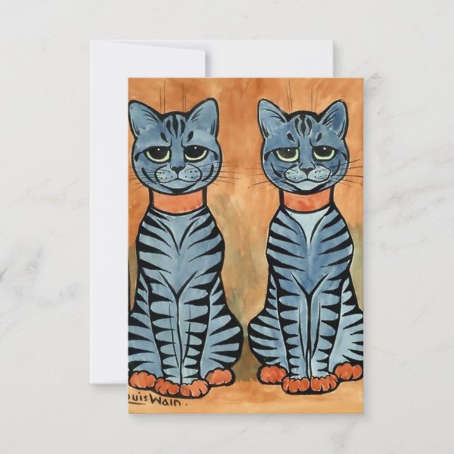 Cartão De Agradecimento "Gêmeos" Gatos stripteados por Louis Wain (Frente)