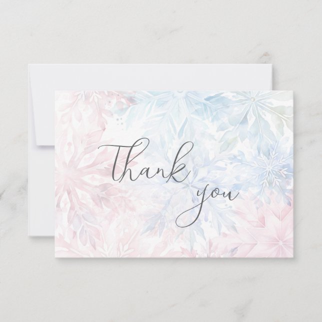 Cartão De Agradecimento Gênero Revele Floco de Neve Azul Rosa Muito Obriga (Frente)