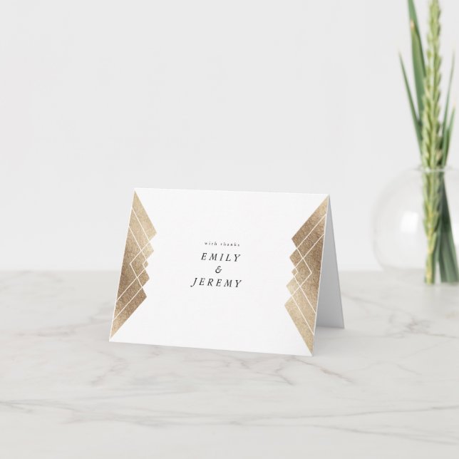 Cartão De Agradecimento Geometric White Gold Gatsby Wedding Thank You Card (Frente)