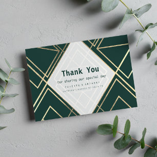 Cartão De Agradecimento Geometrics Forest Green Gold Moderno Obrigado