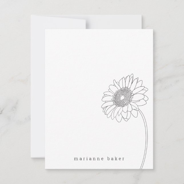 Cartão De Agradecimento Gerbera Daisy Line Desenhando Notecard Personaliza (Frente)