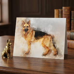 Cartão De Agradecimento German shepherd Cachorro Portátil Aquarela 02
