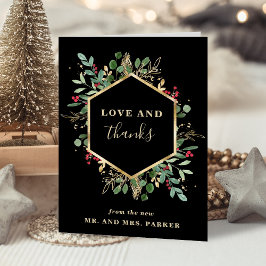 Cartão De Agradecimento Gilded Greenery Black | Casamento de Natal