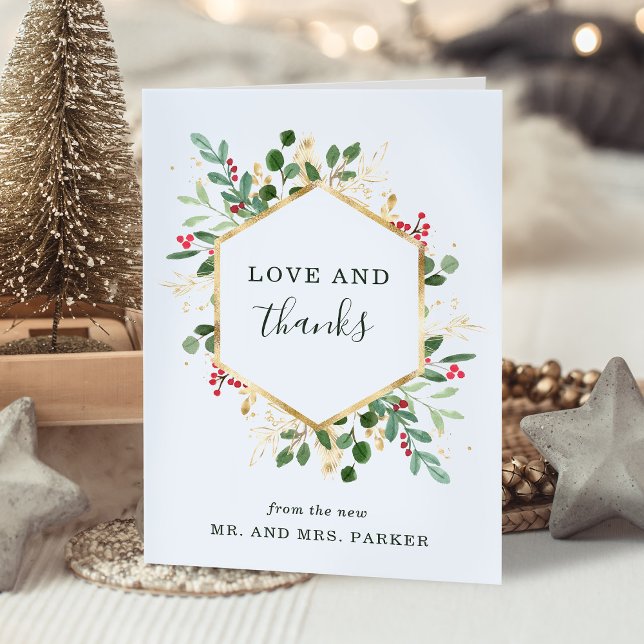 Cartão De Agradecimento Gilded Greenery White | Casamento de Natal (An elegant thank you card for your Christmas wedding)