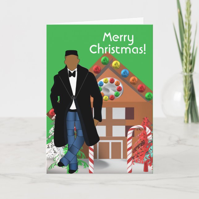 Cartão De Agradecimento Gingerbread Candy Cane Black Male Christmas Card (Frente)