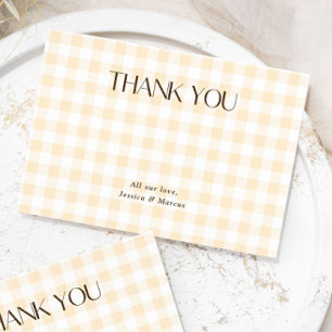 Cartão De Agradecimento Gingham Amarelo Gênero Neutro