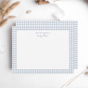 Cartão De Agradecimento Gingham Azul e Bonito cheque Baby Boy Flat Obrigad