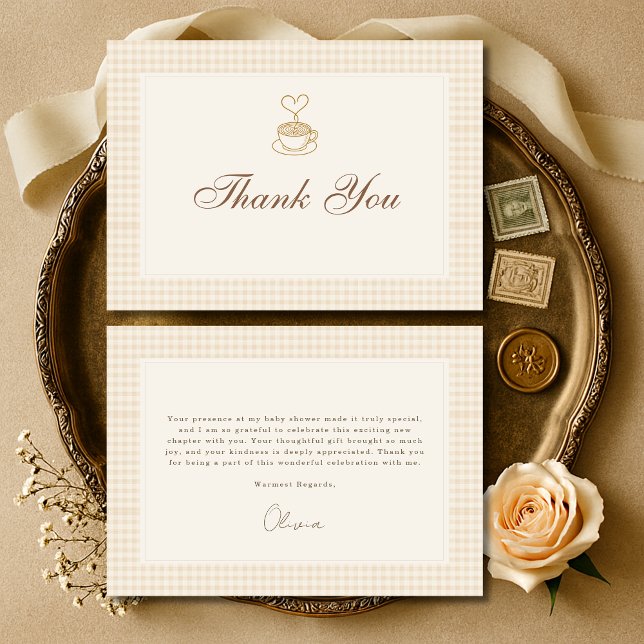 Cartão De Agradecimento Gingham Baby is Brewing Coffee Baby Shower (Criador carregado)