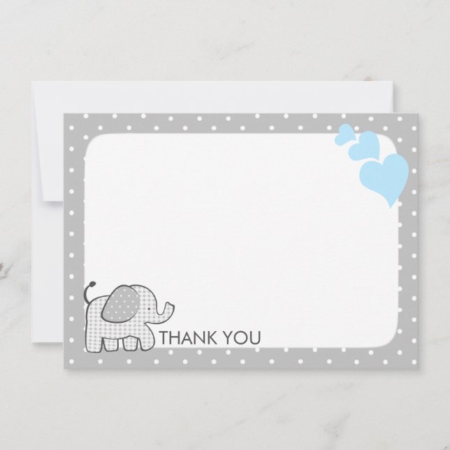 Cartão De Agradecimento Gingham Elephant Baby Blue e Cinzas Obrigado (Frente)