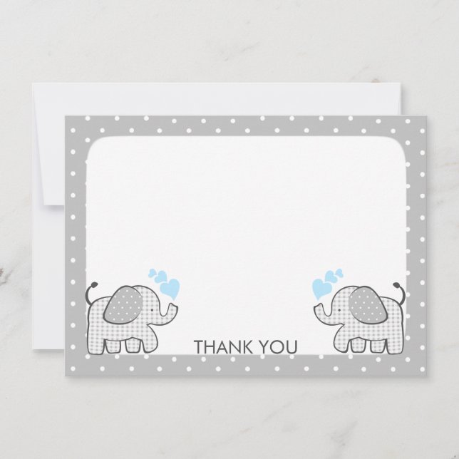 Cartão De Agradecimento Gingham Elephant Baby Boy Gêmeos Obrigado (Frente)