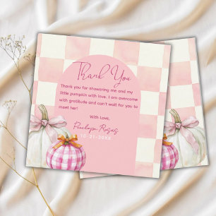 Cartão De Agradecimento Gingham Fall Pumpkin Girl Chá de fraldas