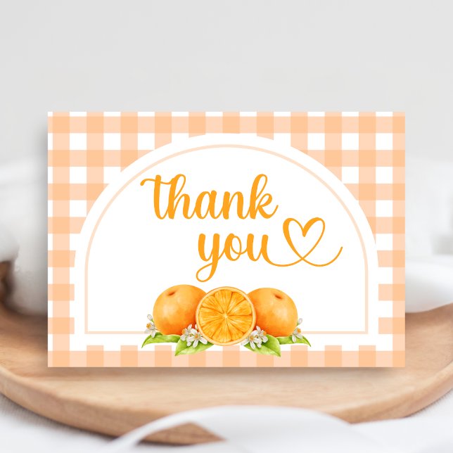 Cartão De Agradecimento Gingham Orange Baby Shower (Little Cutie Orange Baby Shower Thank you Card
)
