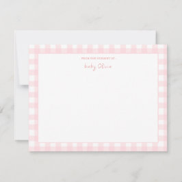 Cartão De Agradecimento Gingham rosa cheque personalizado Flat Obrigado
