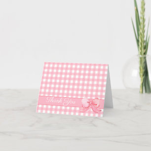 Cartão De Agradecimento Gingham rosa com Arco Napkins