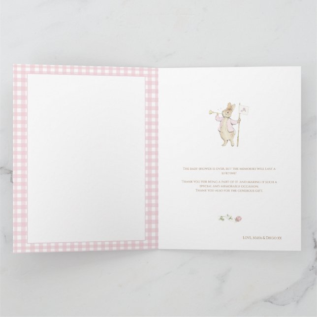 Cartão De Agradecimento Gingham rosa Peter o Chá de fraldas do Monograma d (Interior)