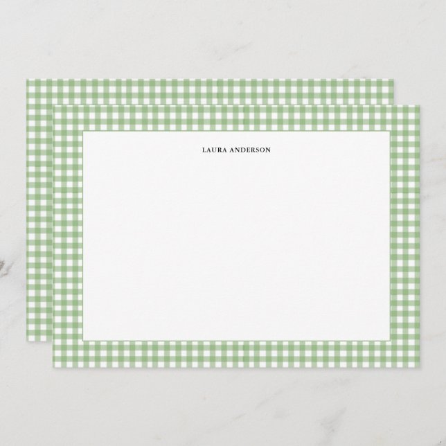 Cartão De Agradecimento Gingham simples, verde e branco, personalizado (Frente/Verso)